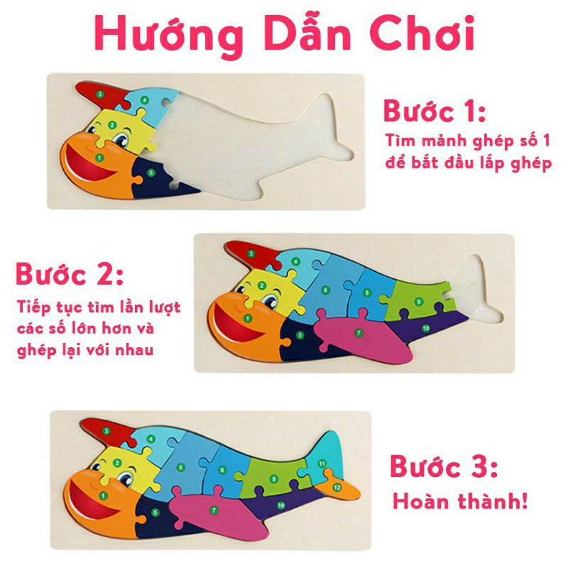 Xếp hình cho bé tranh ghép hình gỗ nổi nối số 3D to đẹp cho bé học số đếm cực dễ