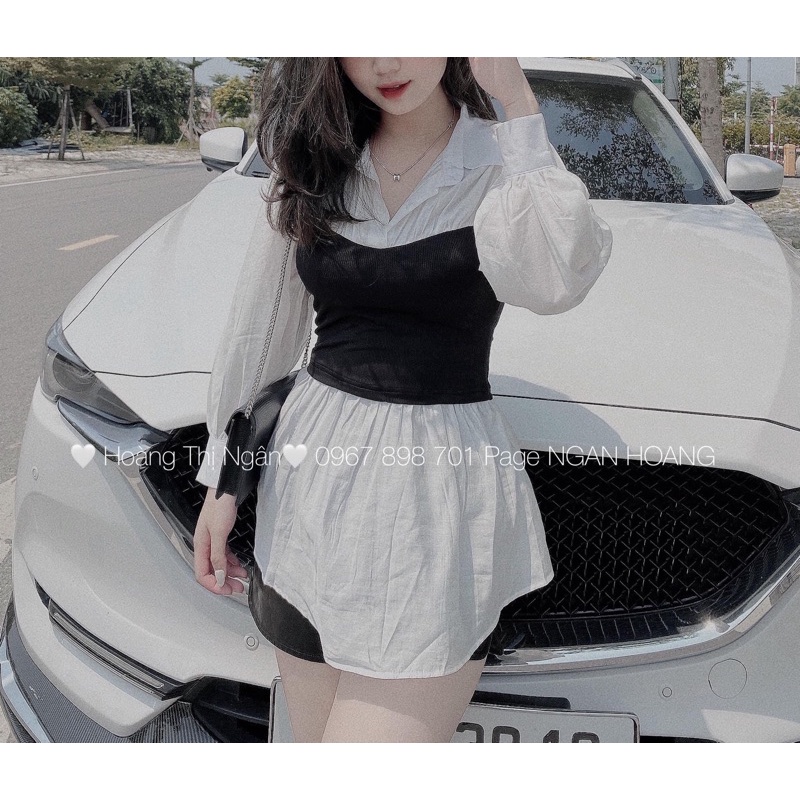 Áo sơ mi tay bo chun pha yếm