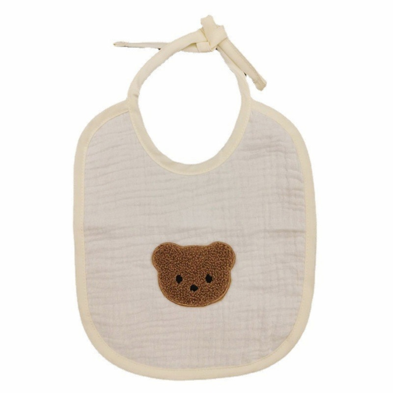 Yếm Ăn Vải Cotton Mini Thêu Hình Gấu Thời Trang Cho Bé Sơ Sinh