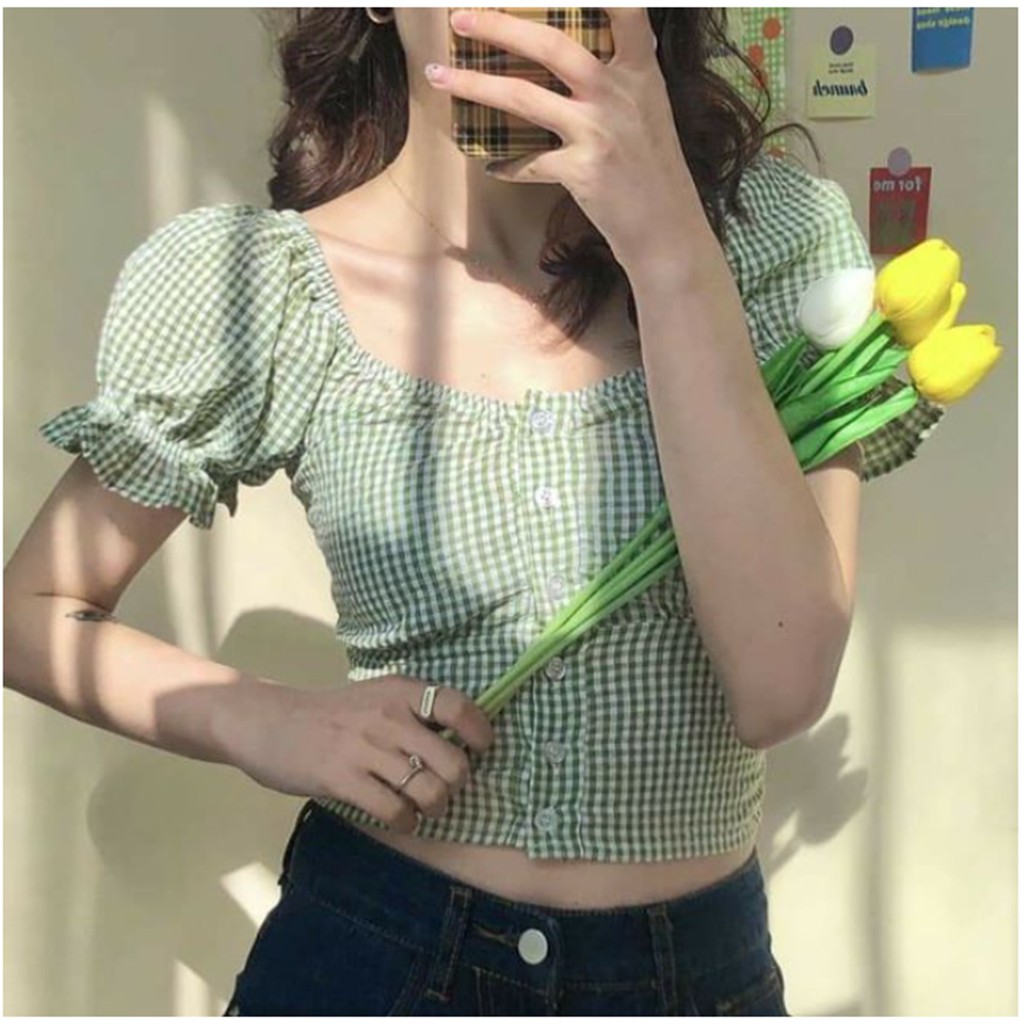 Áo croptop ulzzang chun lưng cka810, kiểu áo tay ngắn trễ vai nhiều màu, cute dễ phối đồ