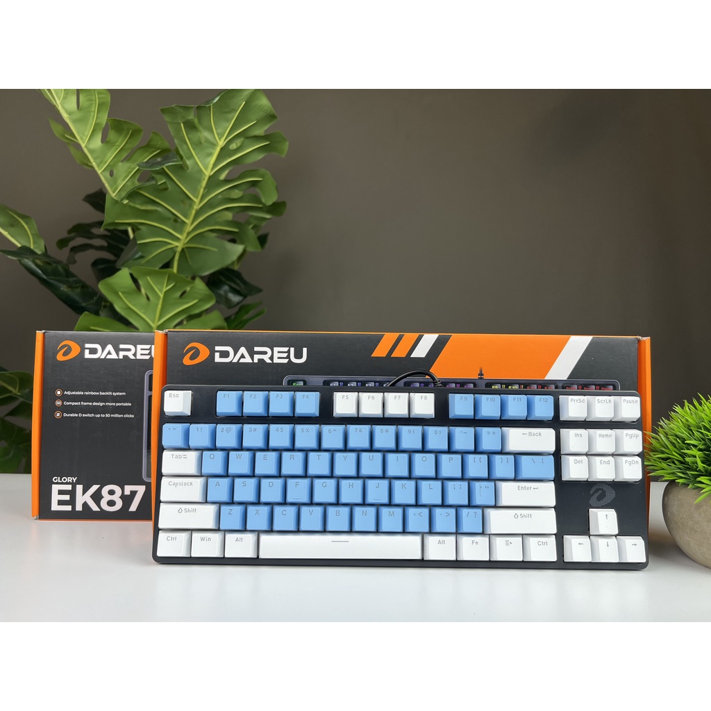 Bàn phím cơ giá rẻ mini màu hồng màu đen màu trắng mix màu đèn led đổi màu có dây chơi game 87 phím Dareu Ek 87.
