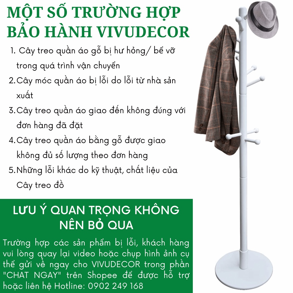 Cây treo quần áo VIVUDECOR CT11 100% gỗ tự nhiên 10 nhánh AN