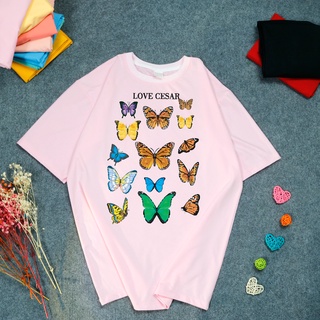 Áo Thun Nữ Màu Hồng In Hình Con Bướm Chữ LOVE CESAR DLX