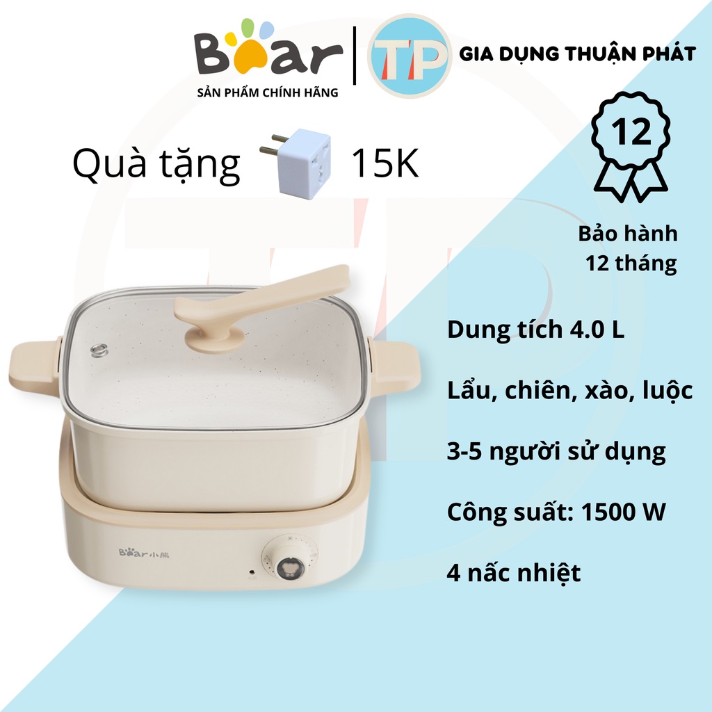 Nồi lẩu điện đa năng Bear DHG-C40M1, dung tích 4L, dùng để chiên, xào, hấp, luộc