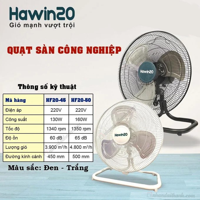 Quạt sàn chân quỳ công nghiệp Hawin HF20-45T màu trắng