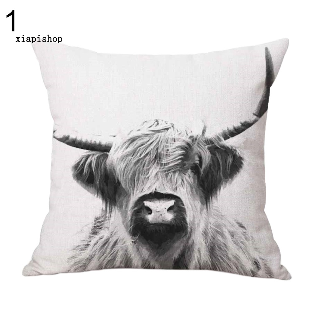 Vỏ gối sofa vải lanh in họa tiết hình chú bò đáng yêu
