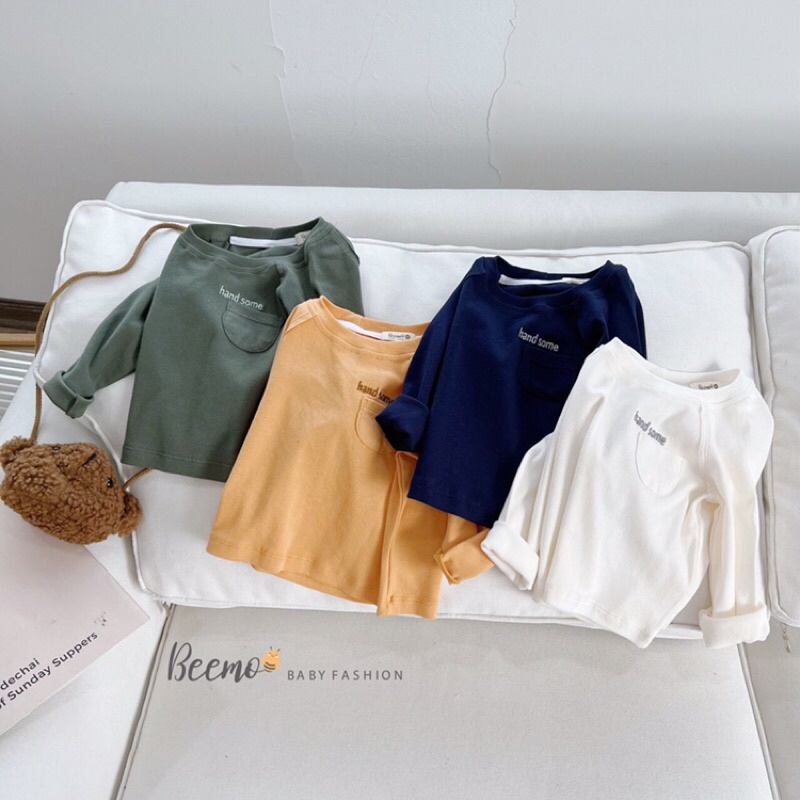 Áo thun cotton dài tay kiểu dáng basic cho bé trai bé gái mặc thu đông đi học đi chơi hãng Beemo