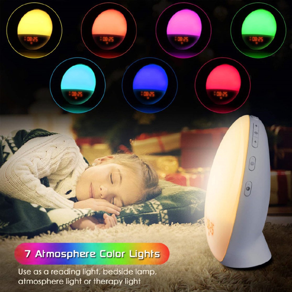 Đèn❤LED Electronic Alarm Clock Nature Wake-Up Sleep Music Colorful Night Light