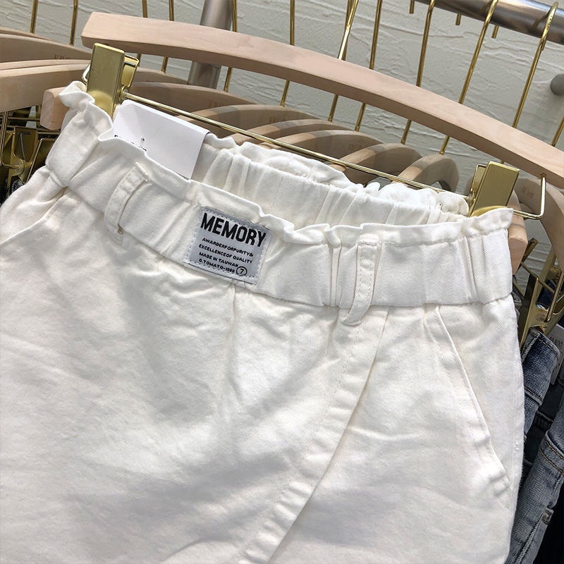 Large size fake two-piece hakama all-match elastic high waist pure cotton spring and summer white hakama women's slim A-line skirt Z3