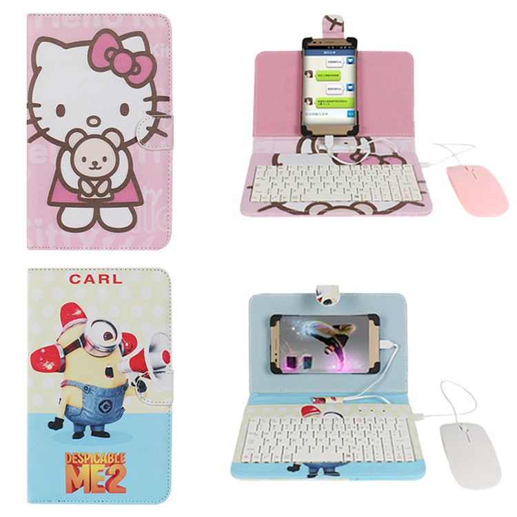 Combo bao da bàn phím kèm chuột + lót chuột cho điện thoại, máy tính bảng từ 4.5-7 inch + mắt kính phi công