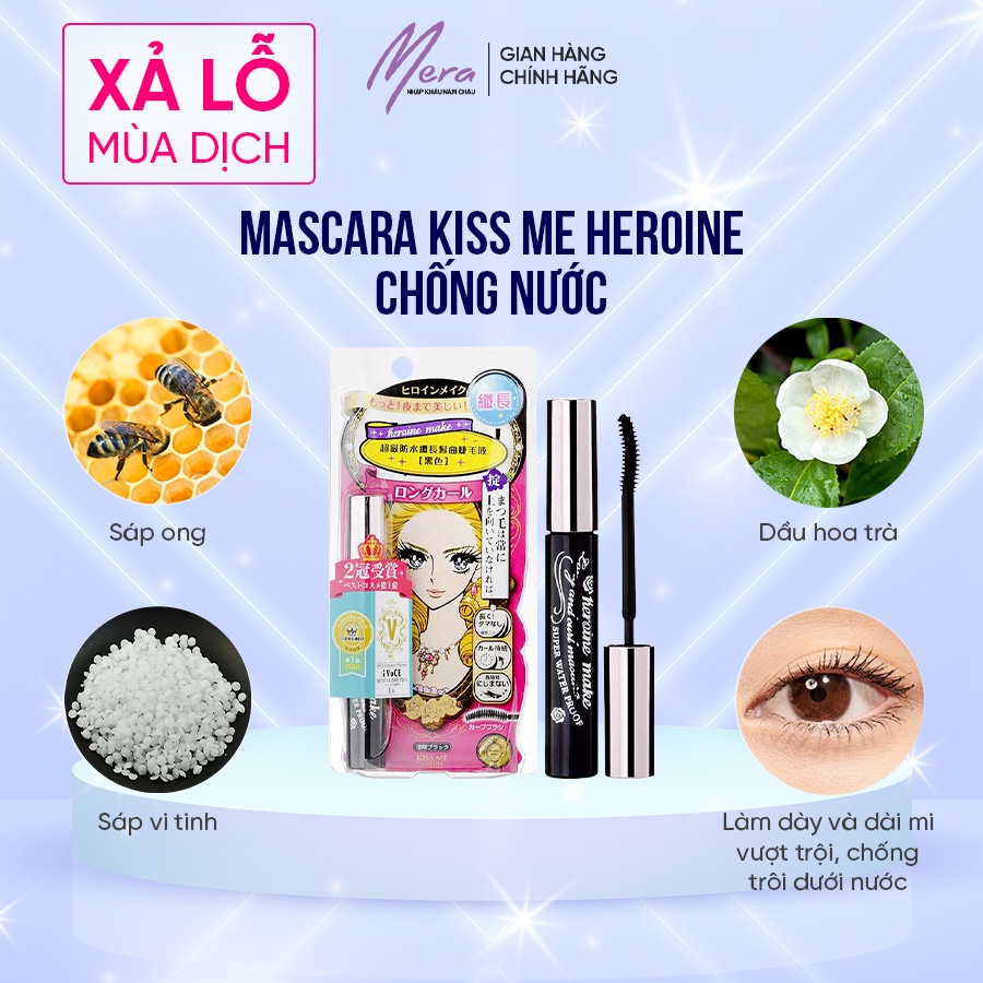 Mascara Kiss Me chống nước, dài mi, cong mi Chuốt mi mascara Kiss Me không lem