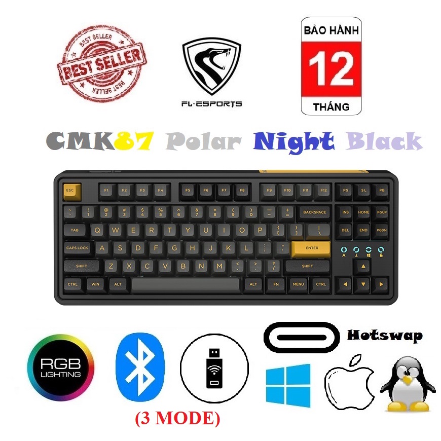 Bàn phím cơ FL-Esports CMK87 Polar Night Black RGB/ Hotswap chính hãng BH 12 tháng