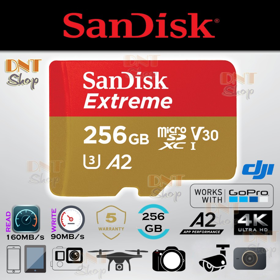 Thẻ nhớ MicroSDXC SanDisk Extreme A2 - 256GB V30 U3 4K Class 10 UHS-I 160MB/s (SDSQXA1-256G-GN6MA) | WebRaoVat - webraovat.net.vn