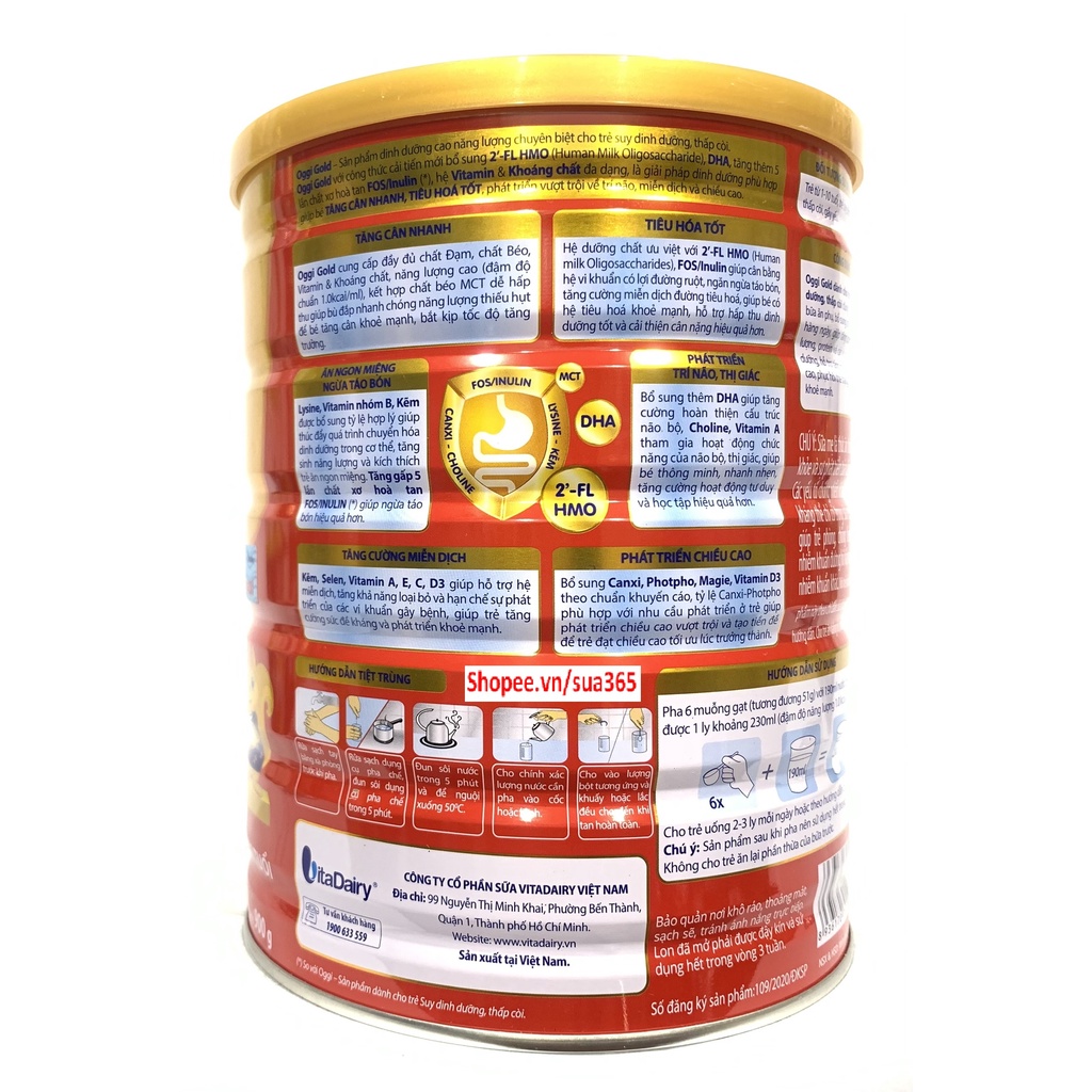 Sữa Oggi Gold_900g ( Dành cho trẻ từ 1- 10 tuổi, Suy dinh dưỡng, Thấp còi ) - Date Luôn Mới