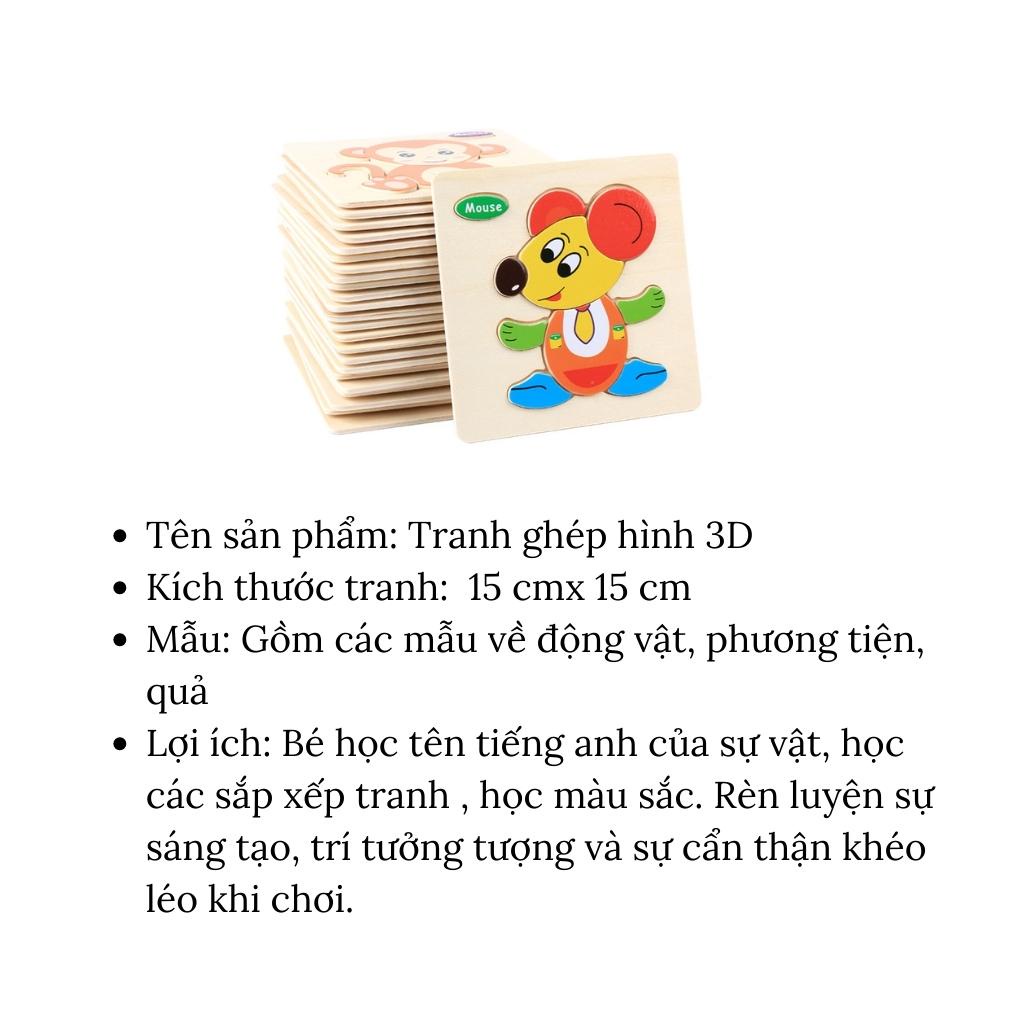 Đồ Chơi Xếp Hình, Lắp Ráp Tranh Ghép Gỗ 3D Nhiều Hình Ngộ Nghĩnh Cho Bé Phát Triển Trí Tuệ Và Sự Khéo Léo