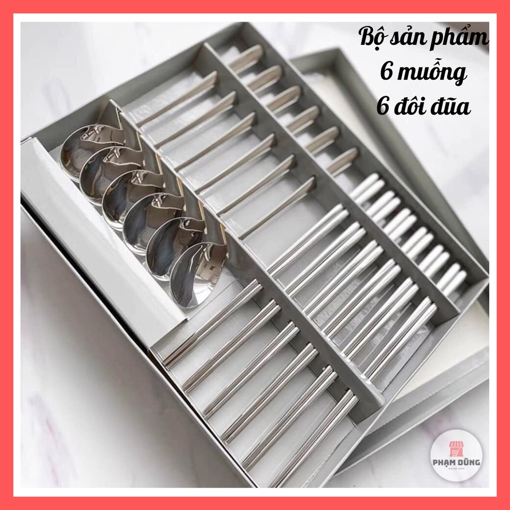 Bộ 12 muỗng đũa inox 304 cao cấp , combo 12 muỗng đũa thép không gỉ tiện dụng