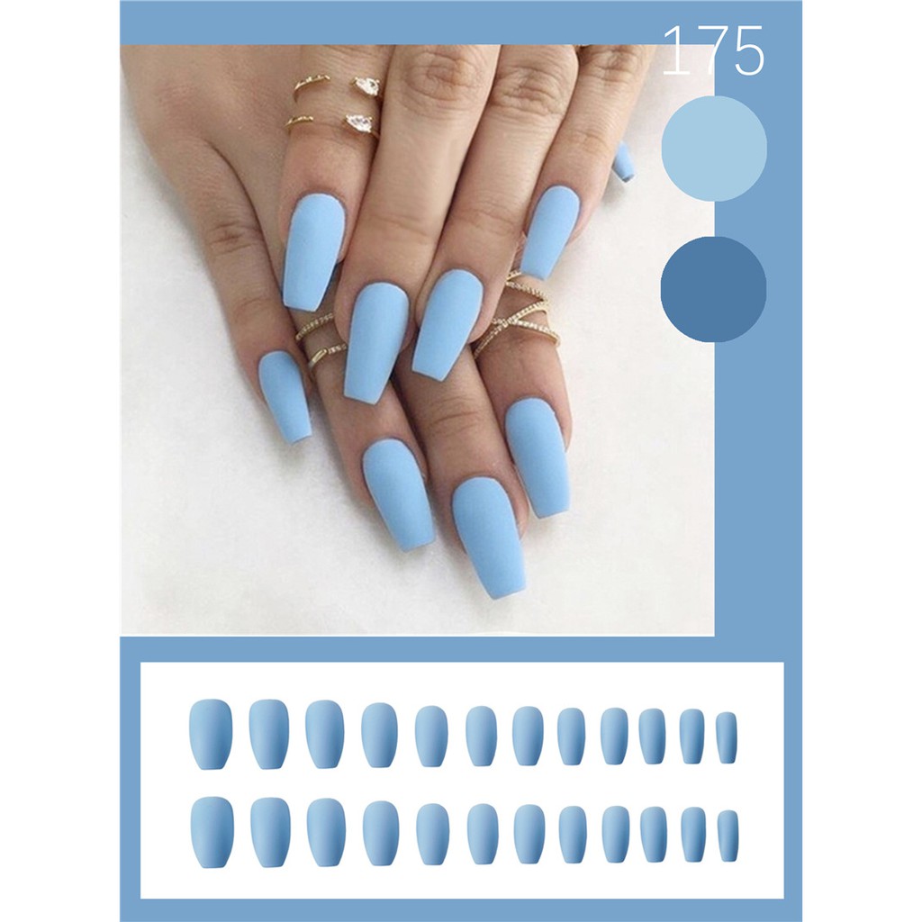 Bộ 24 móng tay giả Nail Nina trang trí nghệ thuật họa tiết màu xanh Blue  mã 175【Tặng kèm dụng cụ lắp】