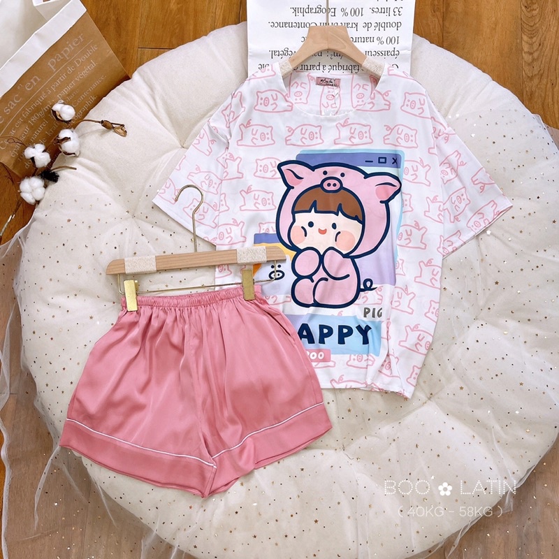 Đồ bộ, Đồ ngủ lụa Latin mẫu cổ tròn xinh xắn (40-58kg) | BigBuy360 - bigbuy360.vn