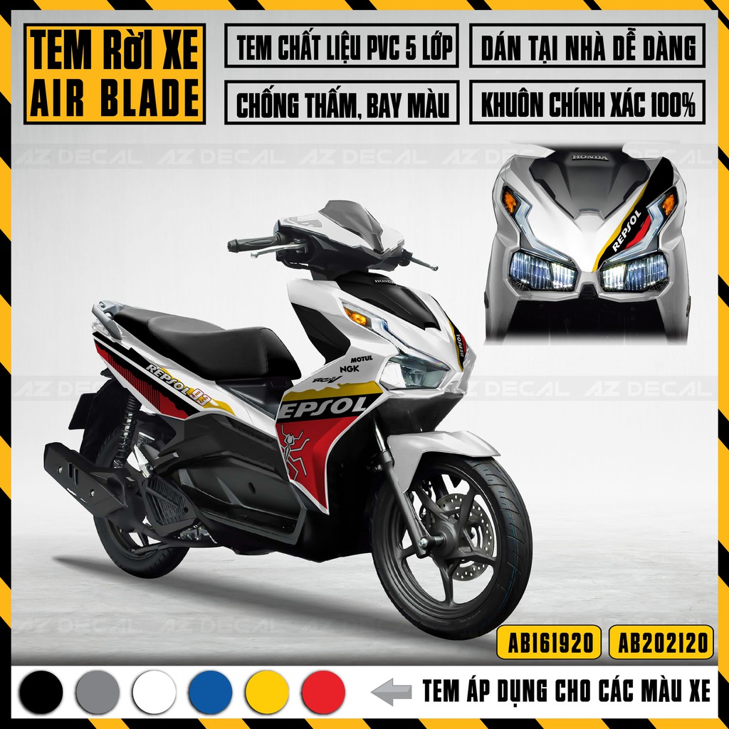 Tem Repsol Xe Airblade, Đa Dạng Màu Tem | AB20 | Chất Liệu Decal PVC Cao Cấp Chống Nước, Chống Bay Màu