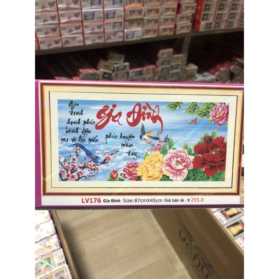 Tranh đính đá thư pháp phong cảnh gia đình,Tranh đính đá tự làm, tranh trang trí