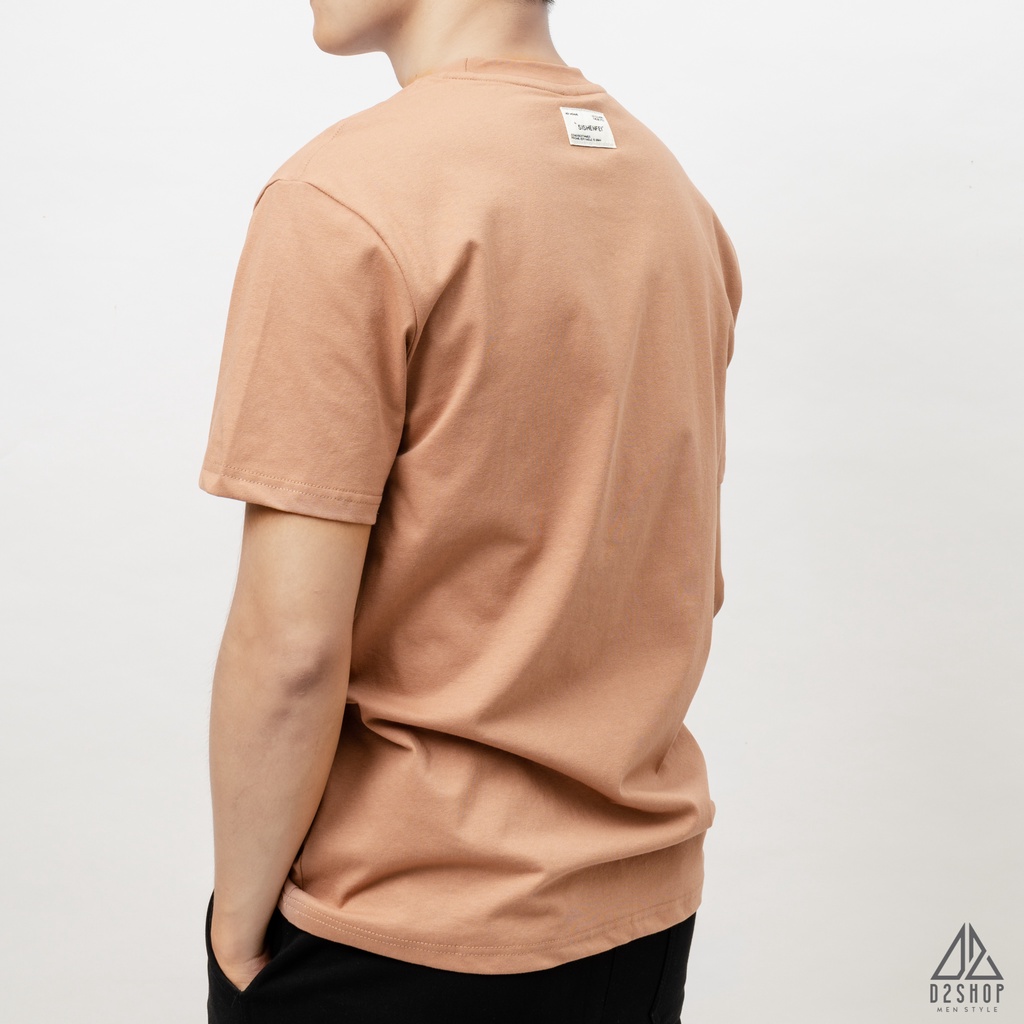 Áo thun D2shop, áo thun cổ tròn đắp vải ngực GRAPHIC, đắp vải , màu kem
