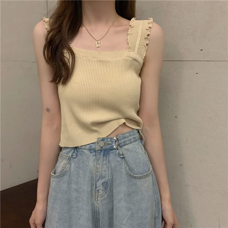 Áo Dệt Kim Hai Dây Màu Trắng Thời Trang Mùa Hè Cho Nữ