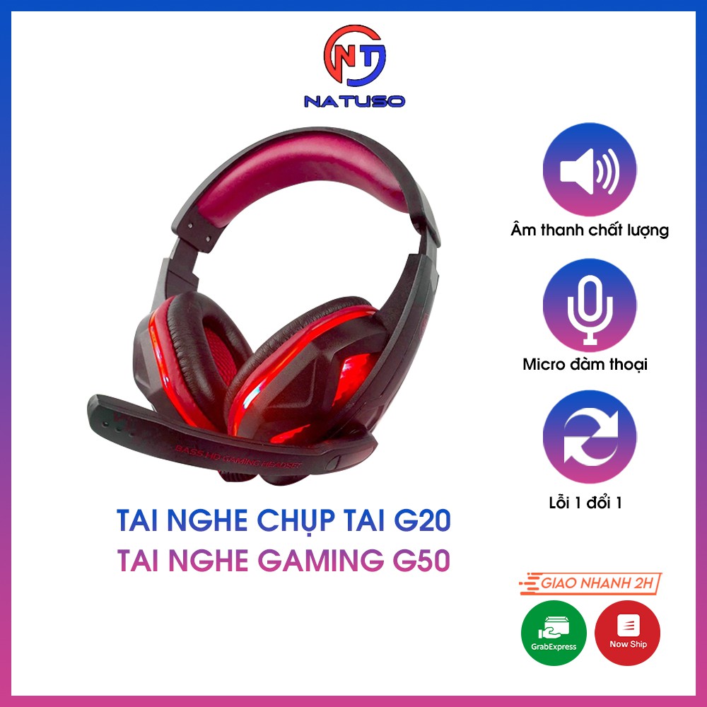 Tai nghe chụp tai G20, tai nghe gaming g50 có mic chơi game chống ồn có đèn led dùng cho điện thoại và máy tính ai nghe