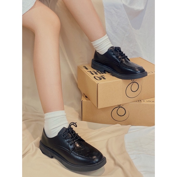 (ẢNH THẬT) Giày oxford nữ vintage đế bằng caro cổ điển 2022