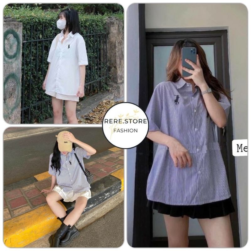 - Áo sơ mi form rộng tay lỡ kẻ sọc, họa tiết độc đáo, hot trend