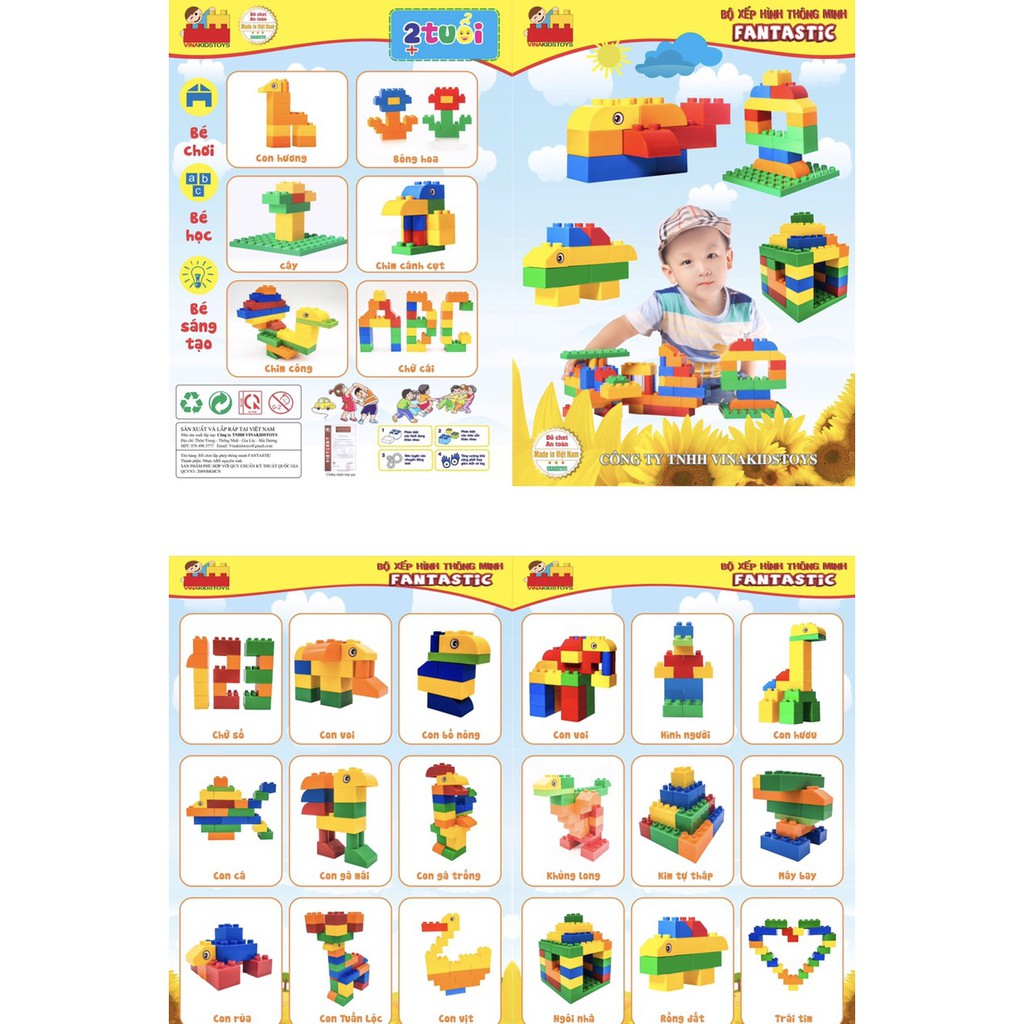 Lắp ghép FANTASTIC  VNKT001 (hộp 53 pcs)- Vinakidstoys ( tương thích lego duplo)