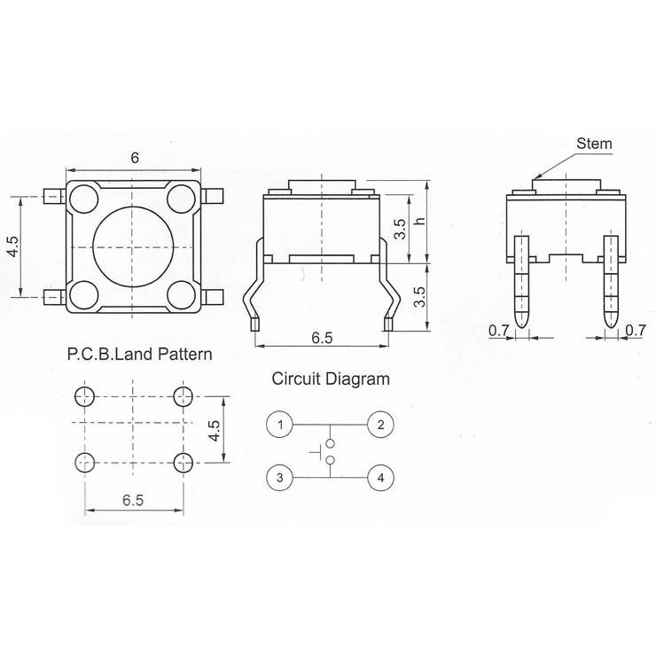 Bộ 100 công tắc nhấn mini PCB 6x6mm DIP 4 chấu 6x6x4.3/5/6/7.3-25MM 6*6*4.3MM 5MM 6MM 7MM 8MM-25MM