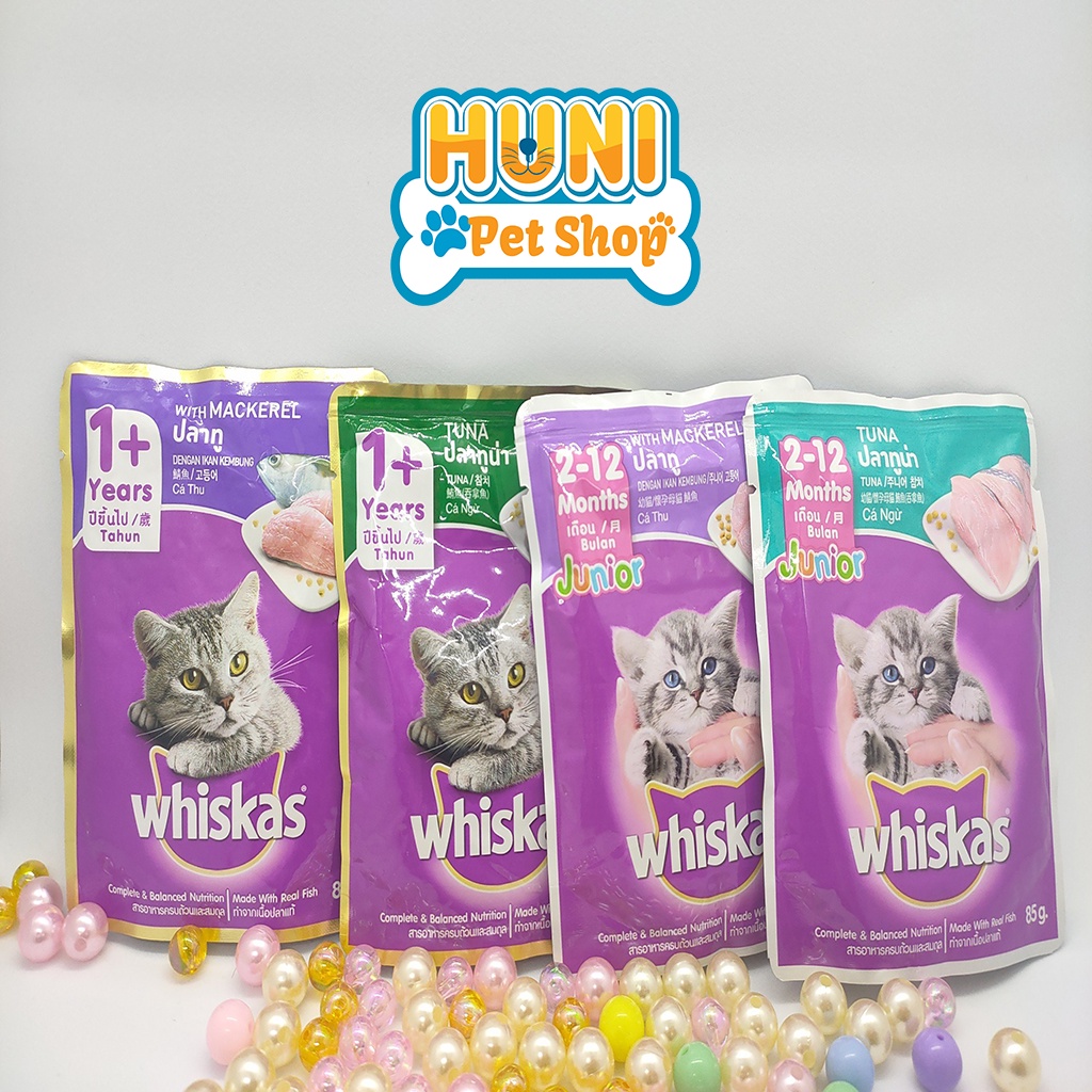 Pate mèo whiskas vị CÁ THU - CÁ NGỪ - CÁ BIỂN sốt mèo nhiều vị Thức ăn cho mèo lớn, gói 85g - Huni Petshop