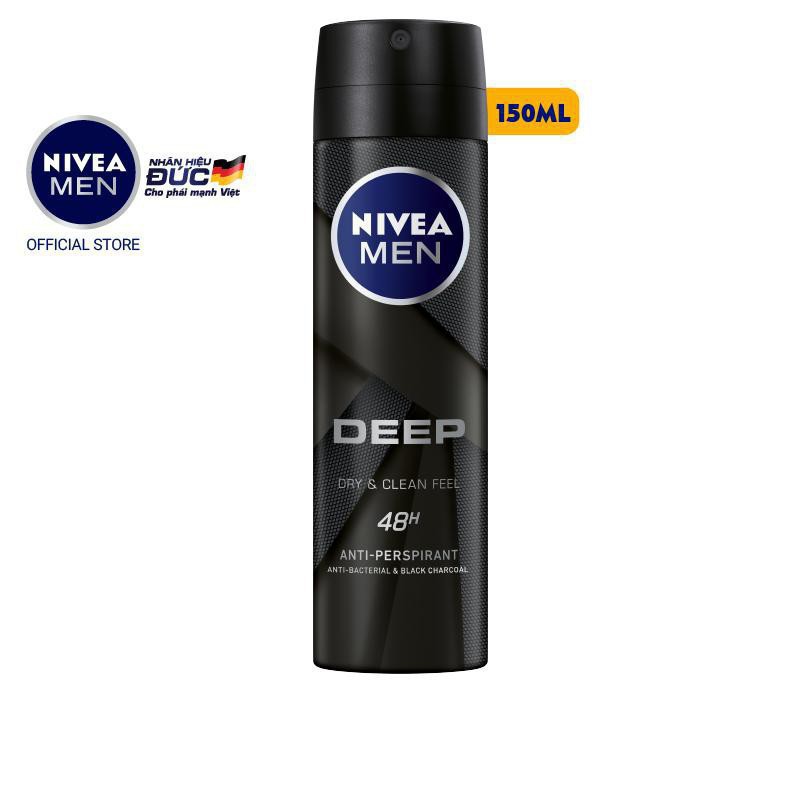 Xịt ngăn mùi NIVEA MEN Deep than đen hoạt tính (150ml) - 80027