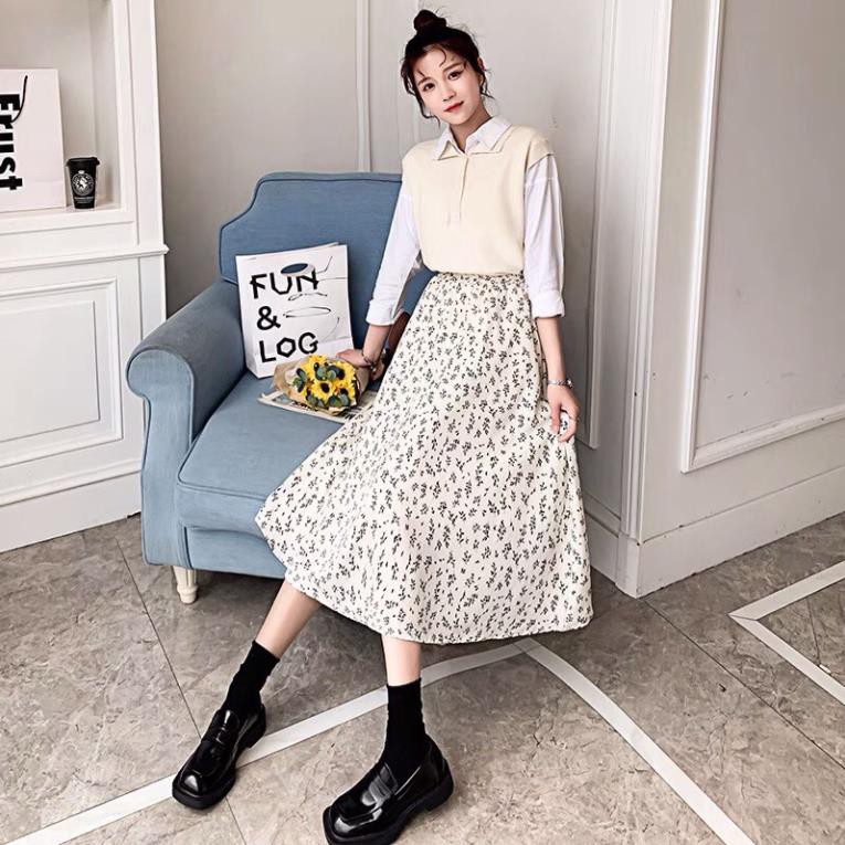 Chân Váy Nữ Ulzzang Hoa Dáng Dài , Váy Nữ Cạp Chun Dài 2 Màu Hàng QC Loại 1 | BigBuy360 - bigbuy360.vn