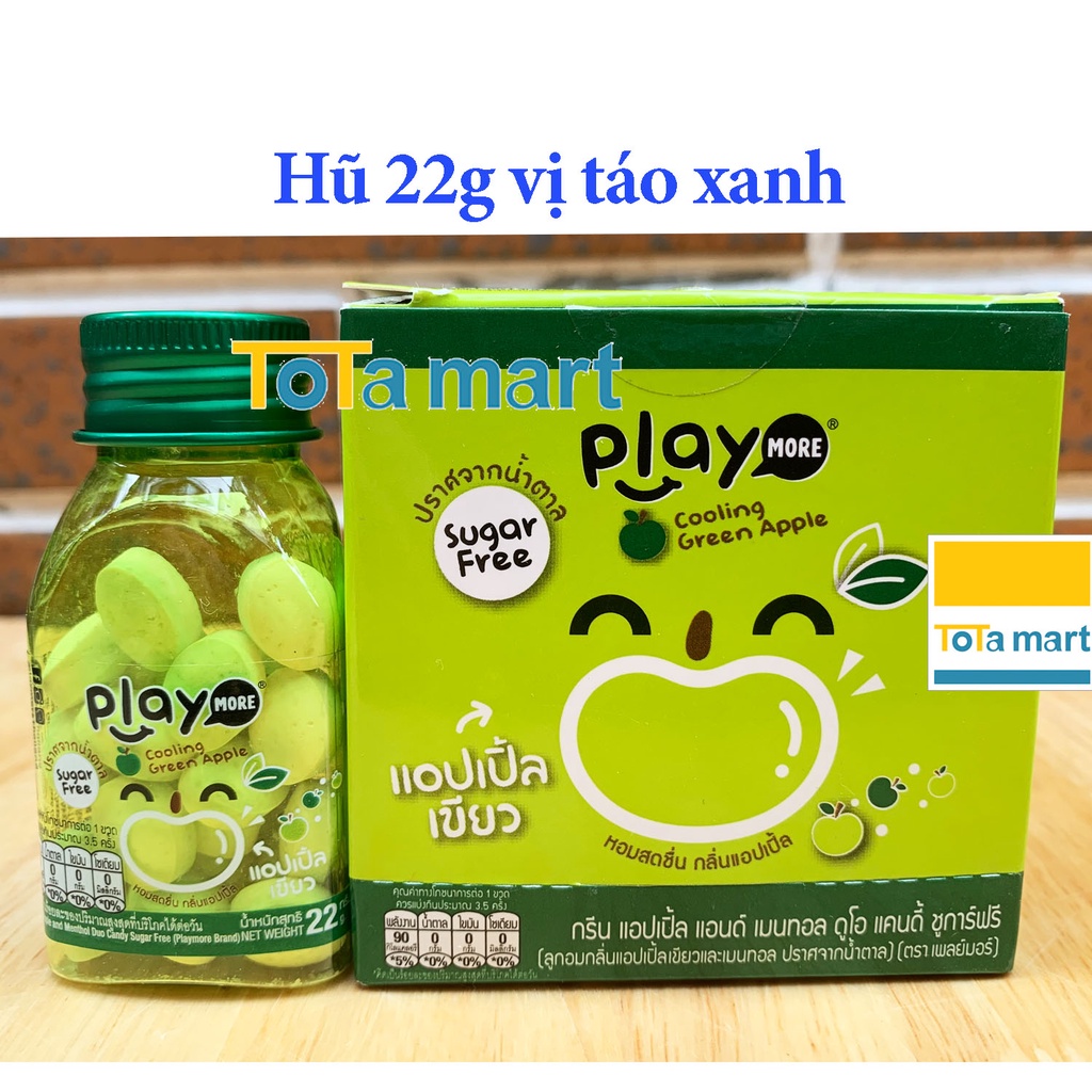 (Mới! hsd 05-12/2024) Kẹo PLAYMORE Thái Lan bạc hà hũ 22g Sugar free không đường vị dưa hấu, xí muội, bạc hà, xoài, táo