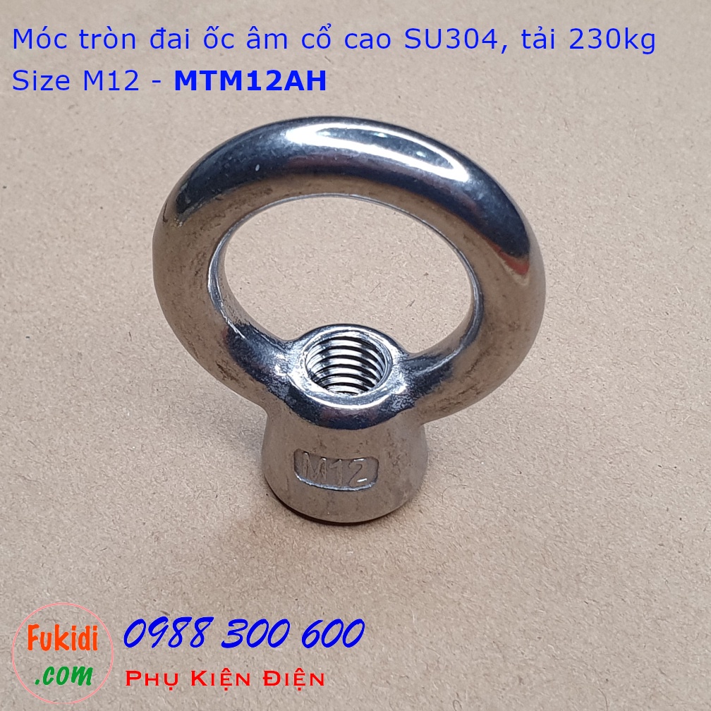 Móc tròn đai ốc, móc cẩu đai ốc âm inox 304 cổ cao từ M6 đến M12 tải từ 50 - 220kg