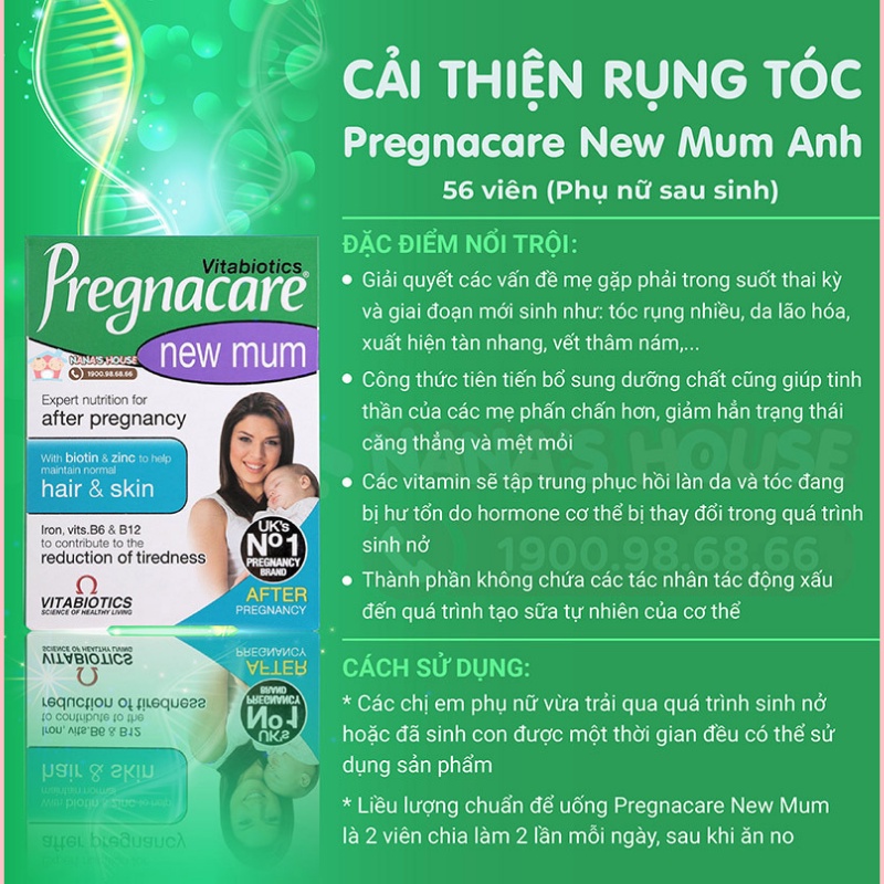 vitamin cho mẹ bầu sau sinh Vitabiotics Pregnacare New Mum của Anh 56 viên làm giảm rụng tóc làm đẹp da chậm lão hoá