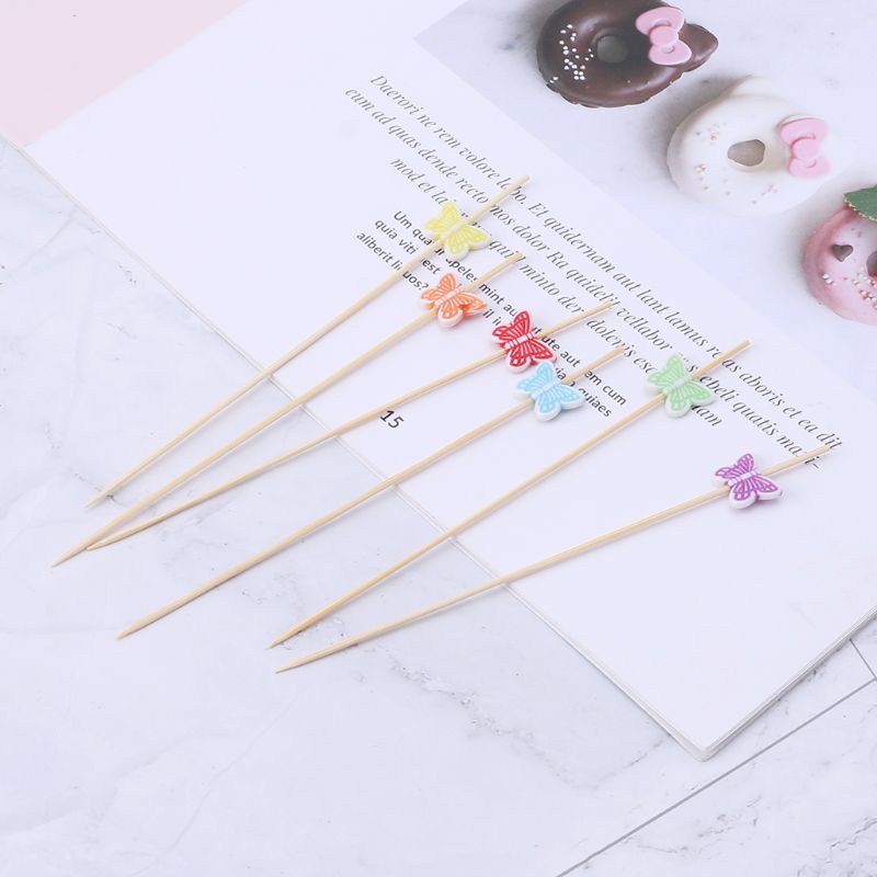 Set 100 Nĩa Ăn Trái Cây Hình Bướm 12cm