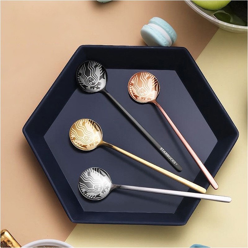 4 miếng Starbucks Muỗng Cà Phê Với Sáng Tạo Nữ Thần/Món Tráng Miệng/Thép Không Gỉ Pouch @ RUNA