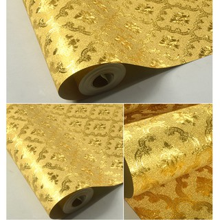 Giấy Dán Tường Nền Vàng Phong Cách Hoàng Gia 3D112 khổ 10m x 53cm