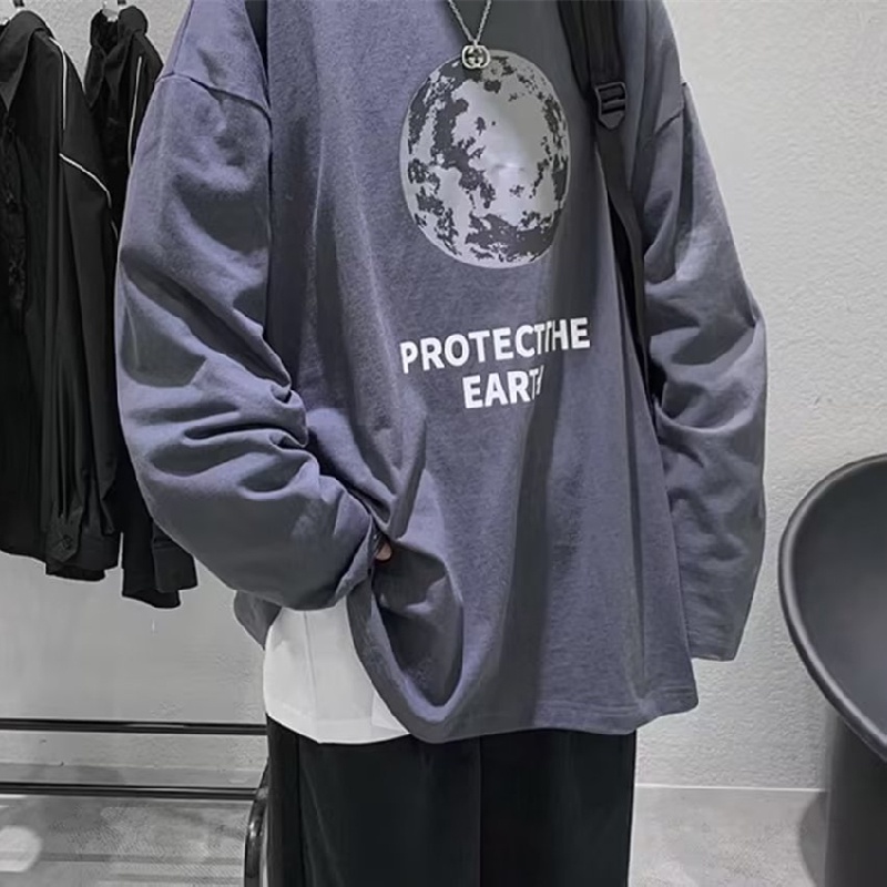 Áo Thun Nam Tay Dài Dáng Rộng In Chữ Phong Cách Hàn Quốc Thời Trang Thoải Mái Size M-5XL