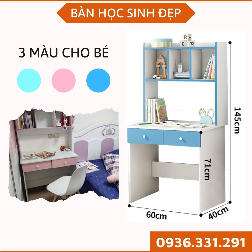 Bàn học kèm giá sách cho bé, bàn học sinh cho trẻ em màu xanh hồng Kore Sport