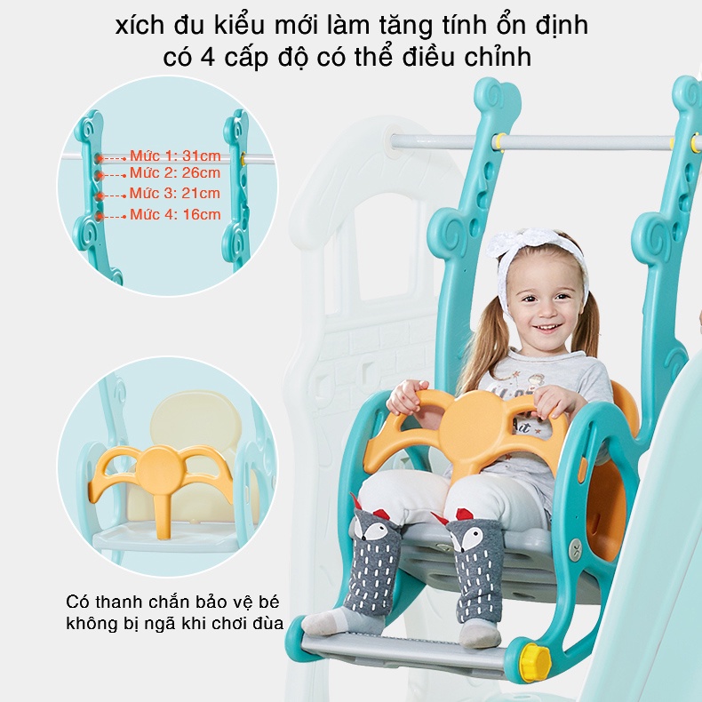 Cầu trượt kết hợp xích đu cao cấp KUB chịu lực lên đến 100kg dành cho bé từ 1.5 - 6 tuổi