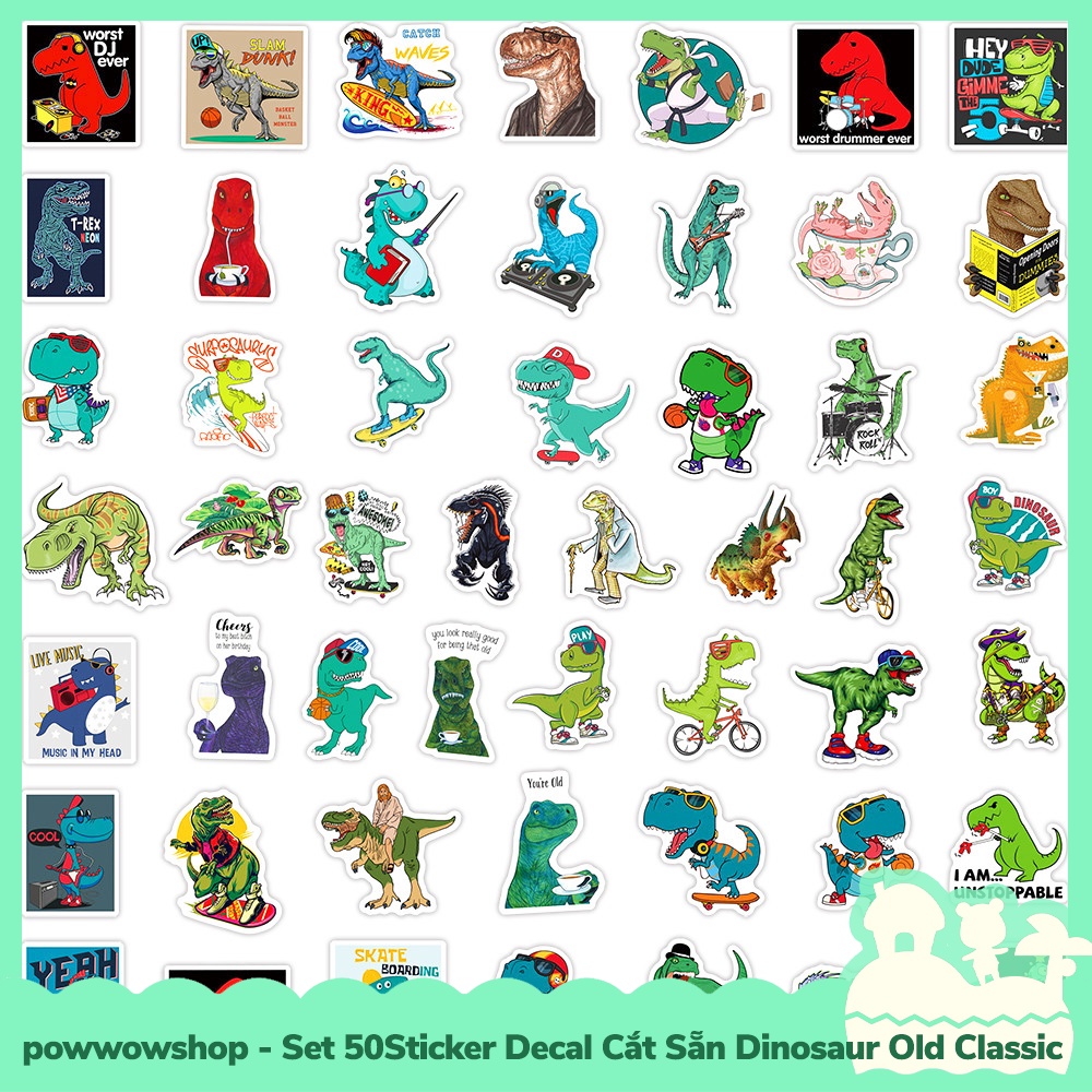 [Sẵn VN - Hỏa Tốc] Set 50 Sticker Mini Decal Dán Trang Trí Vật Dụng Mẫu Khủng Long Cổ Đại Dinosaur Old Classic