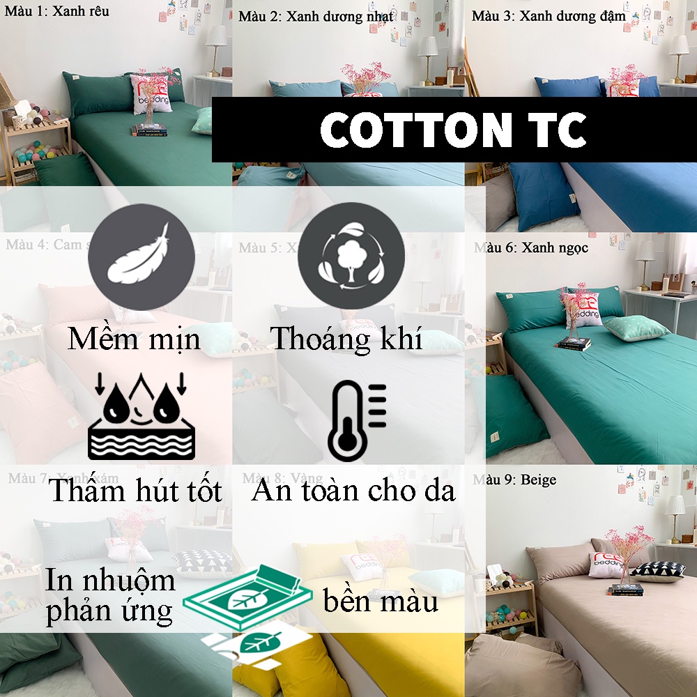 Bộ ga giường 5 món CTC33 kèm 2 ruột gối nằm Cotton TC REE Bedding đủ size nệm 1m2, 1m4, 1m6, 1m8, 2m