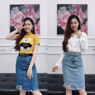 CHÂN VÁY JEAN DÀI CHỮ A RÁCH NHẸ