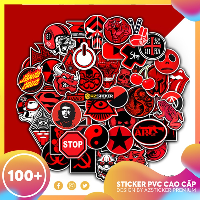 [Set 100+] Sticker Black & Red | Chất Liệu PVC 5 Lớp Chống Nước, Chống Bay Màu | Trang Trí Đồ Dùng Cá Nhân