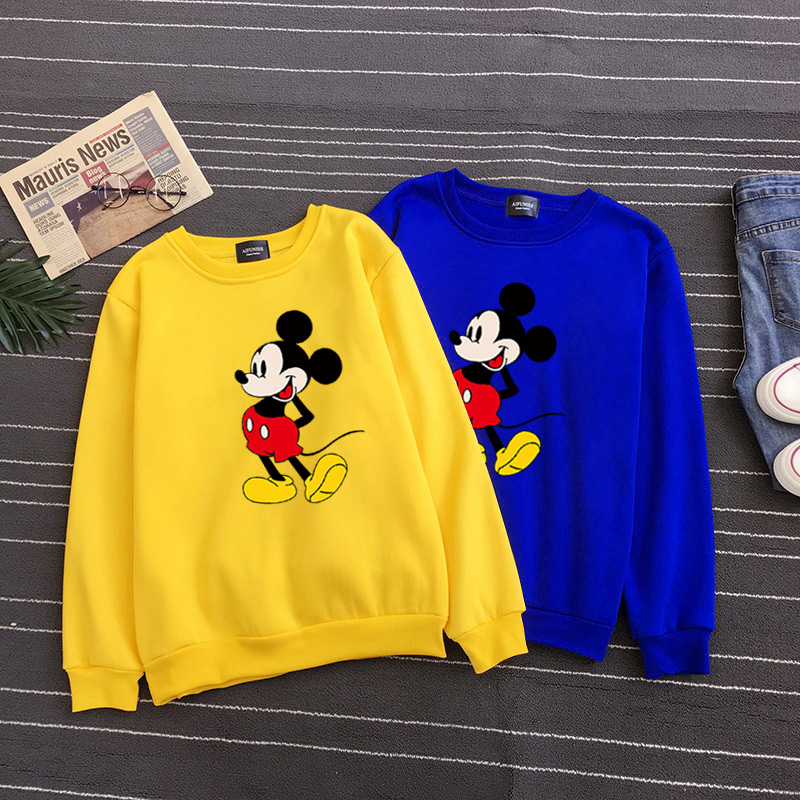 Áo thun tay dài cổ tròn in hình chuột Mickey có size lớn cho nữ