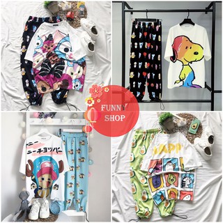 Set áo tay lỡ hoạt hình 3D + quần dài cartoon unisex ( 4 mẫu)