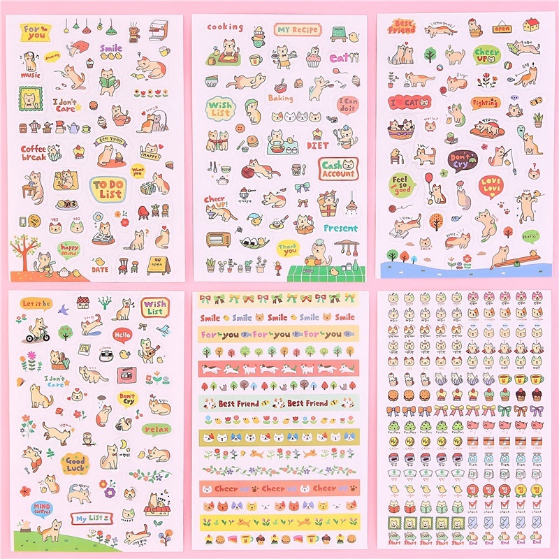 Set 6 Sticker Hình Mèo Dễ Thương Dùng Để Trang Trí Lưu Bút